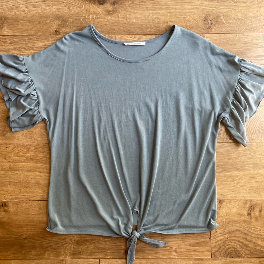 Tie Front Ruffle Top Blue